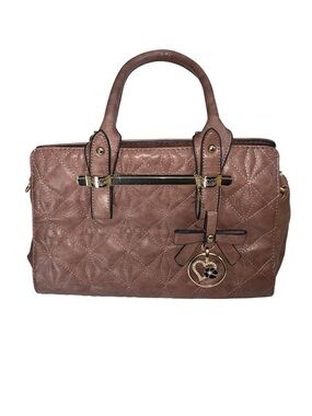 Quilted Satchel Handbag with Bow Charm in Rose Brown